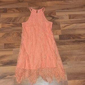 love, Fire Coral Lace Dress